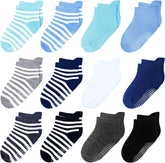 12 Pack Non Slip Kids Toddler Baby Socks with Grips 1-7 Years Boys Girls Cotton Ankle Socks Multi Colors